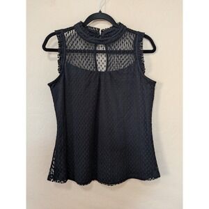 Womens Black Sleeveless Mock Neck Lace Top Keyhole Back Whismigoth Dark Academia